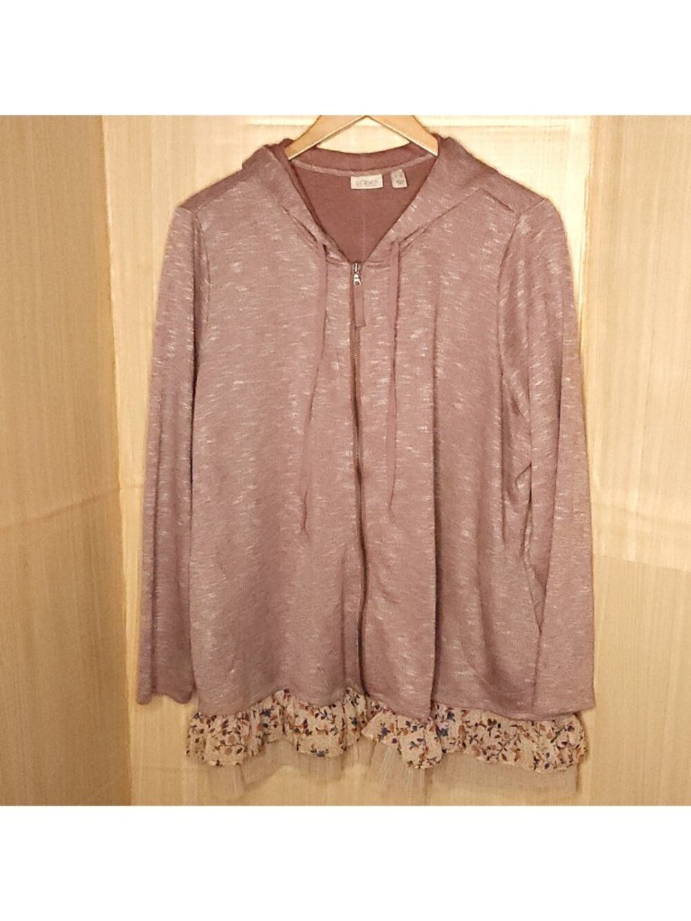 Logo Lori Goldstein Womens Plus Mauve Purple Hooded Full Zip Sweatshirt 3X